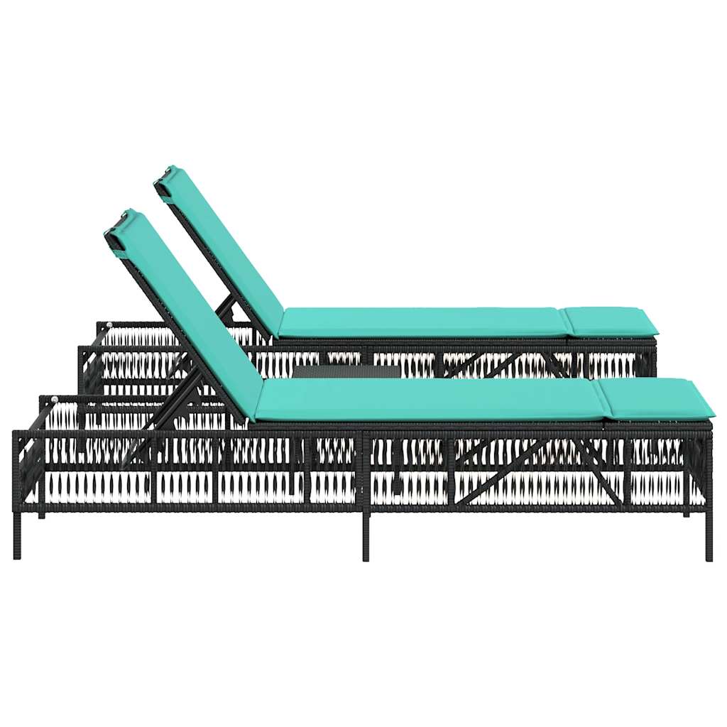 liggestole 2 stk. med bord sort polyrattan