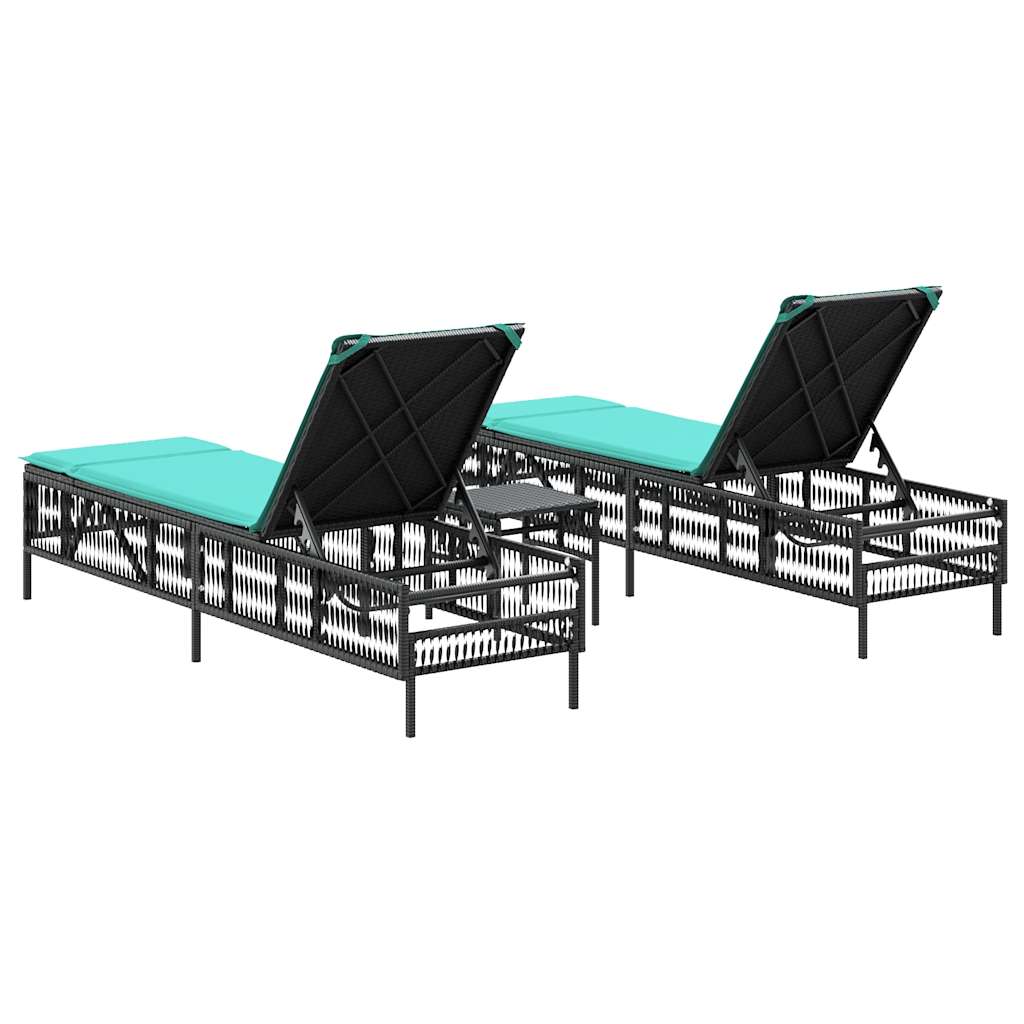 liggestole 2 stk. med bord sort polyrattan