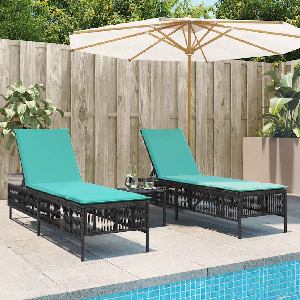liggestole 2 stk. med bord sort polyrattan