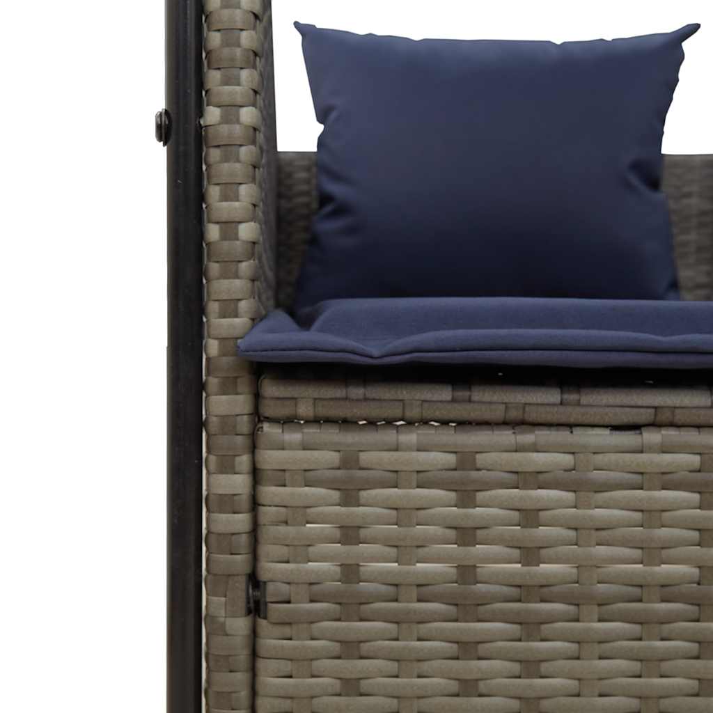 dobbelt liggestol med tag og gardiner grå polyrattan