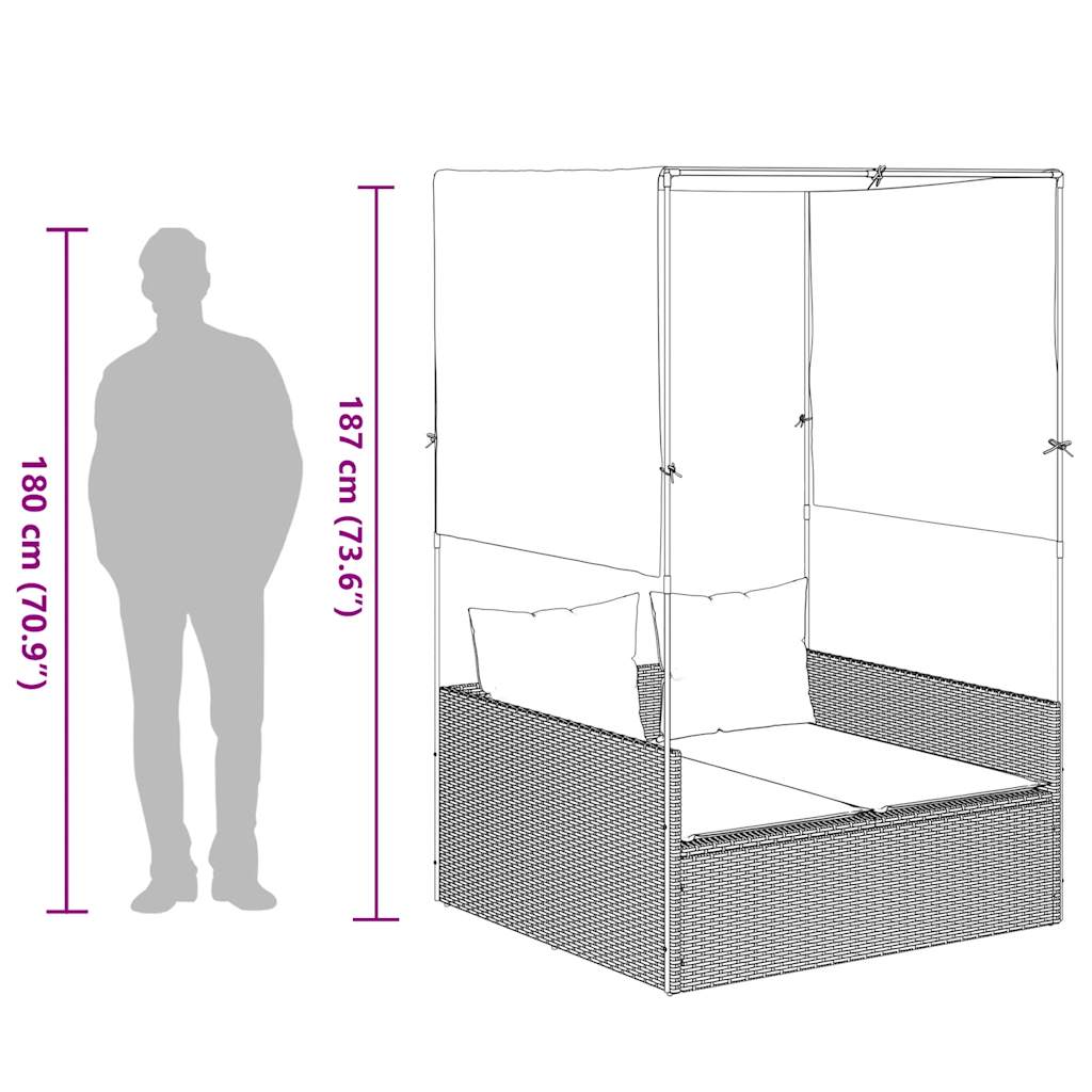 dobbelt liggestol med tag og gardiner brun polyrattan