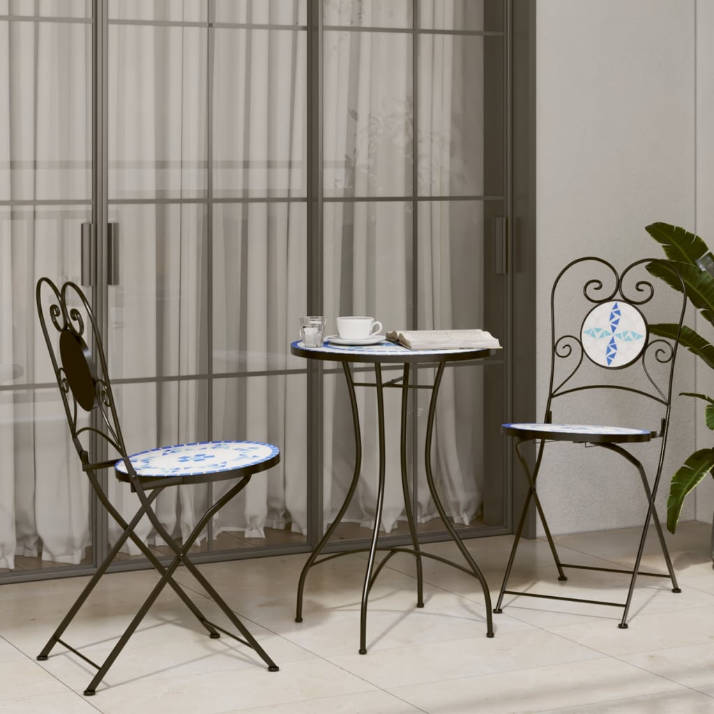 bistrobord med mosaikdesign Ø50x70 cm keramisk blå og hvid