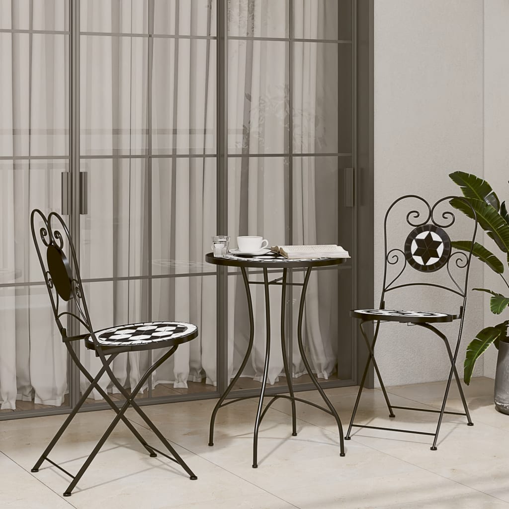 bistrobord med mosaikdesign Ø50x70 cm keramisk sort og hvid