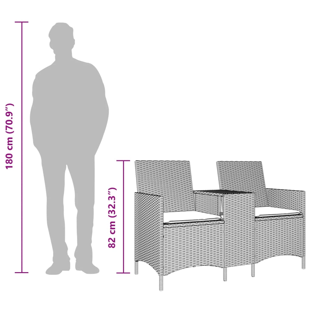 2-personers sofa med bord og hynder polyrattan sort