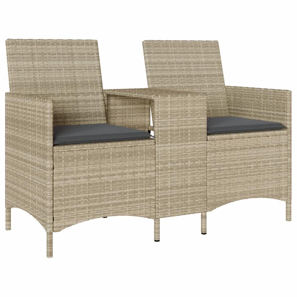 2-personers havesofa med bord og hynder polyrattan lysegrå