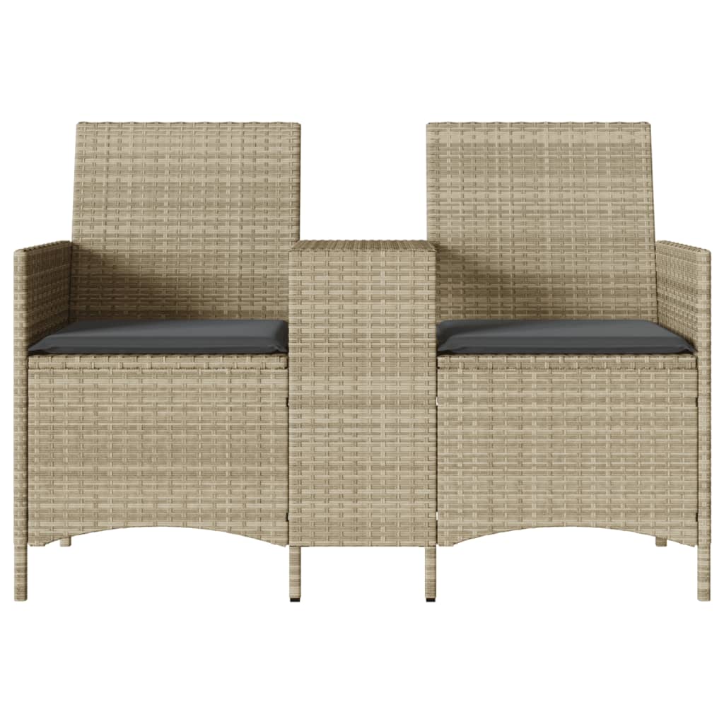2-personers havesofa med bord og hynder polyrattan lysegrå