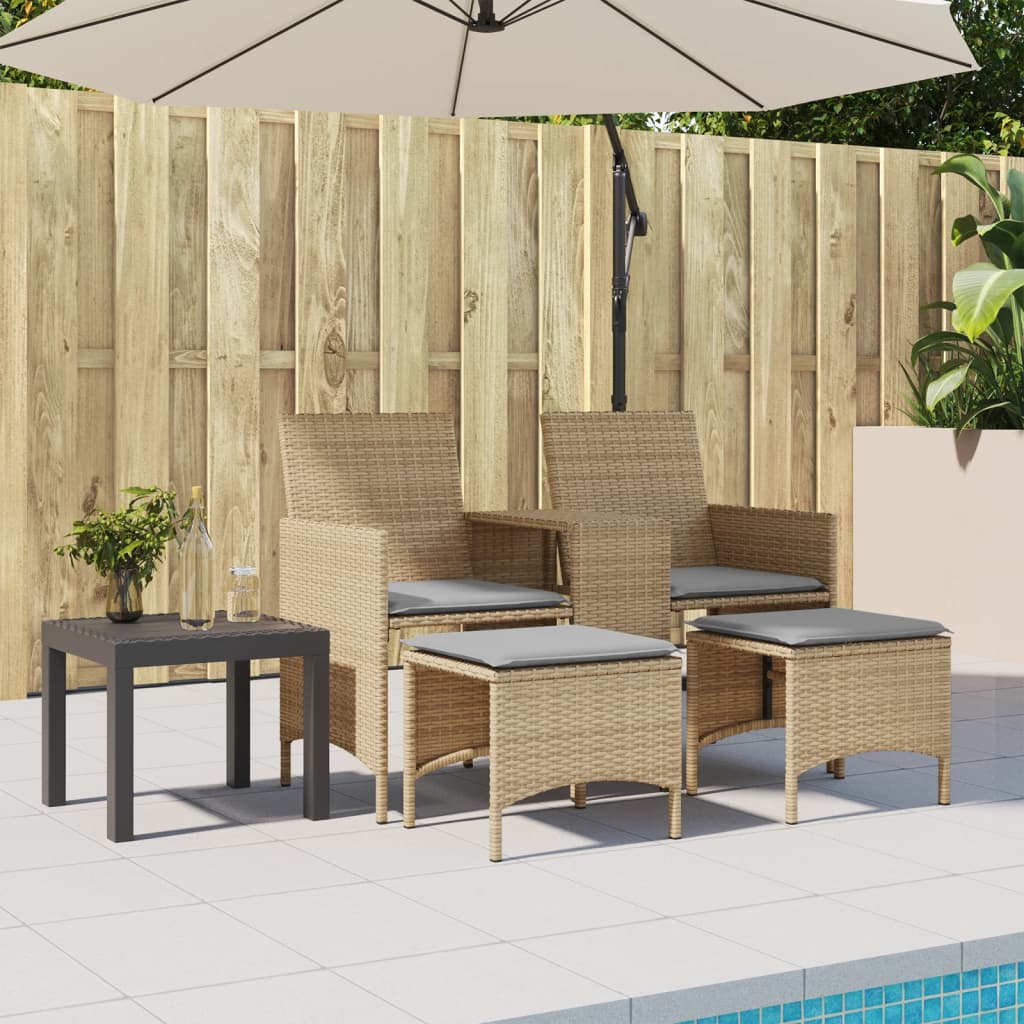 2-personers havesofa med bord og skamler polyrattan beige