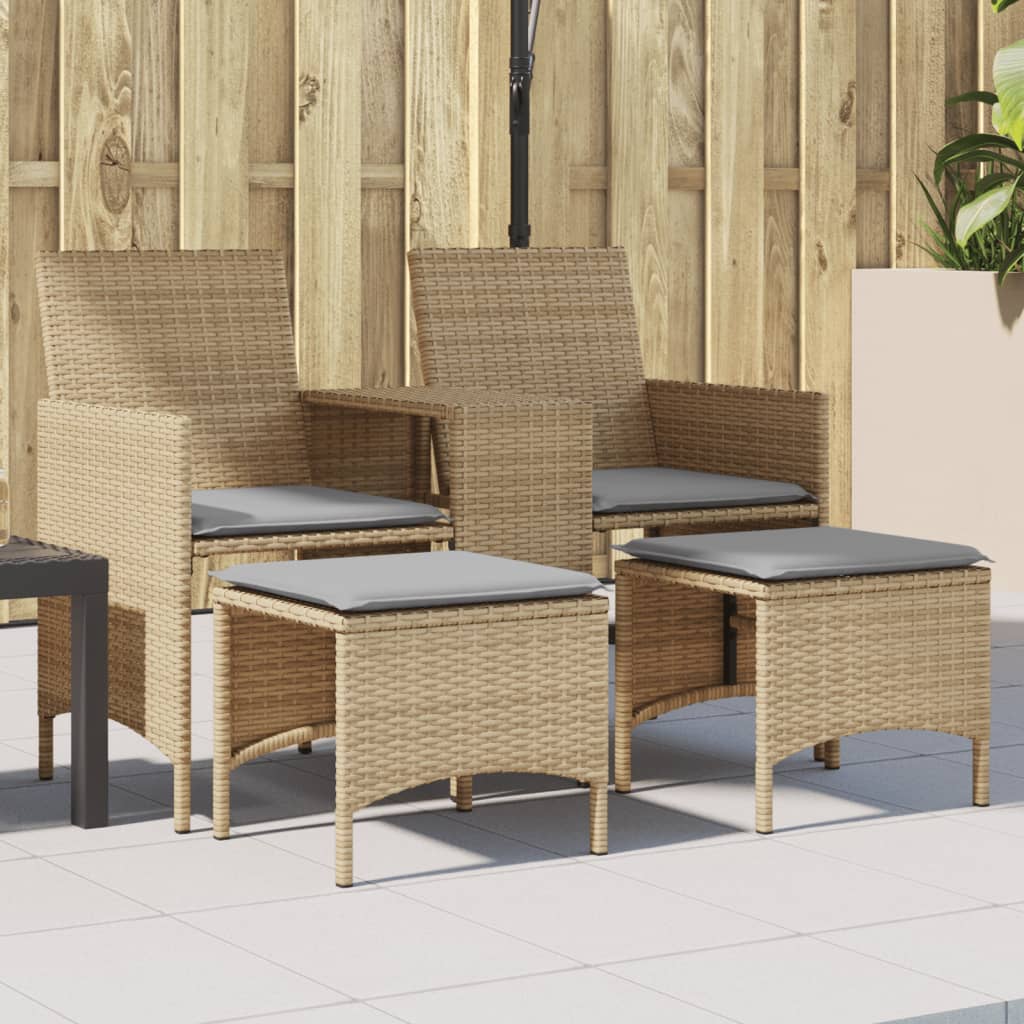 2-Personers Havesofa Med Bord Og Hynder Polyrattan - beige og grå / Med fodskammel