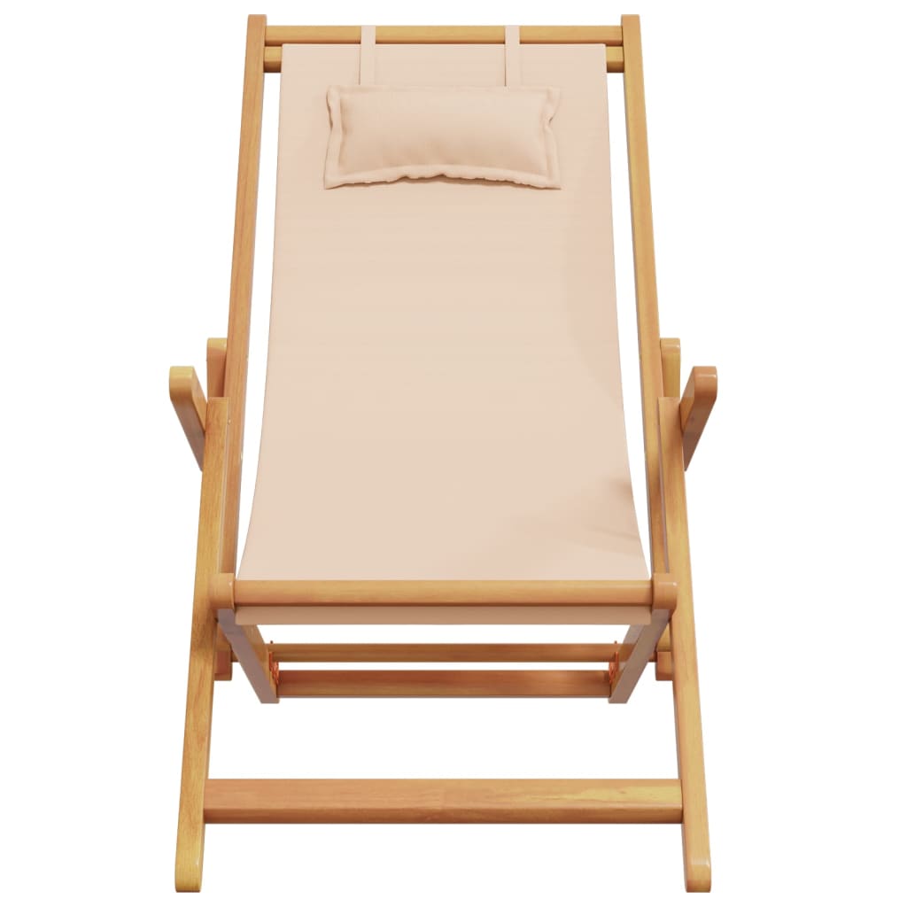 Klapstol i beige, massivt træ, eukalyptus og stof