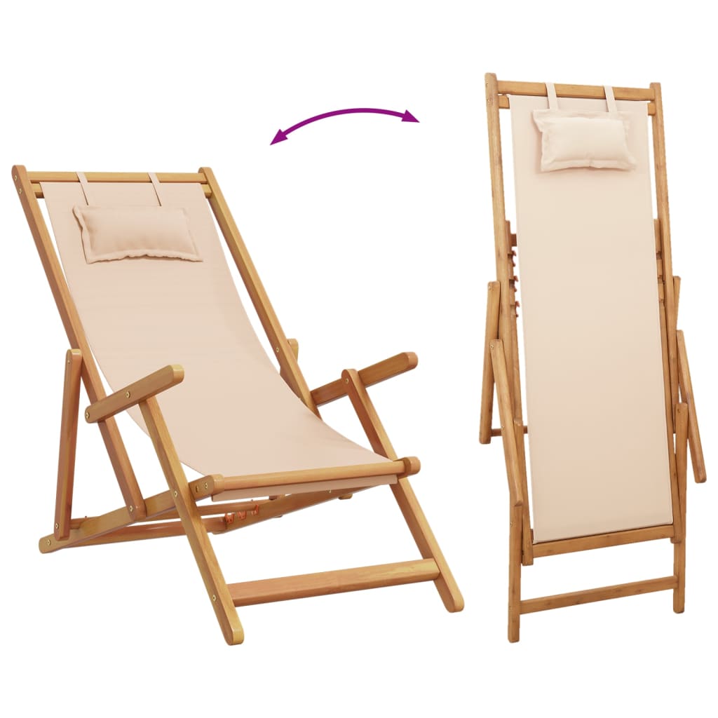 Klapstol i beige, massivt træ, eukalyptus og stof