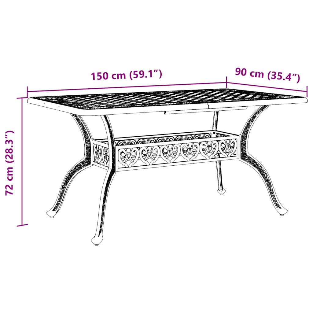 havebord 150x90x72 cm støbt aluminium sort