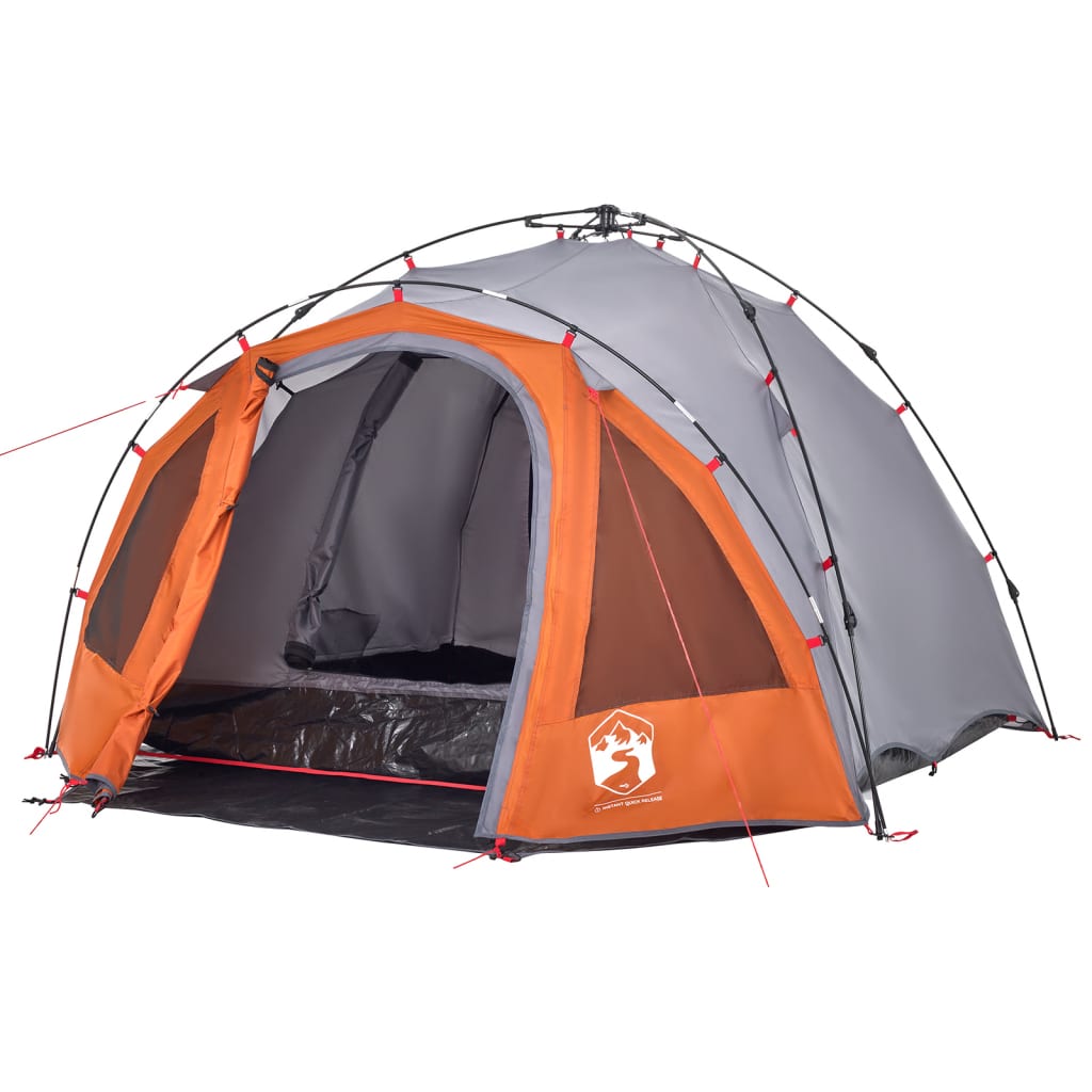 3-personers campingtelt kuppel quick-release grå og orange