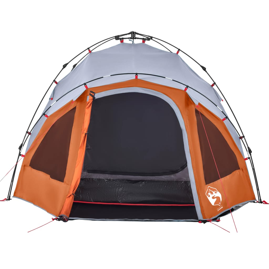 3-personers campingtelt kuppel quick-release grå og orange
