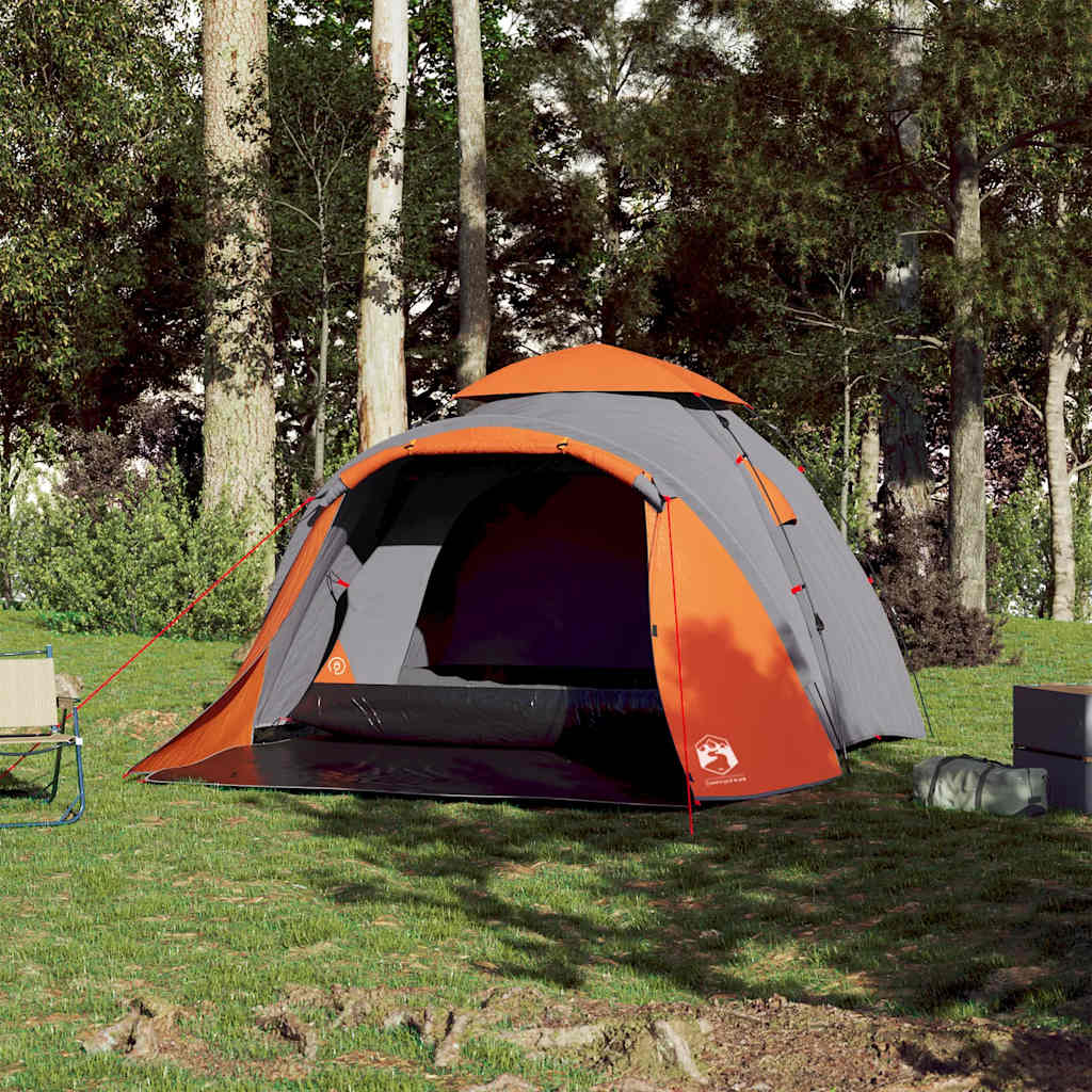 3-personers campingtelt kuppel quick-release grå og orange