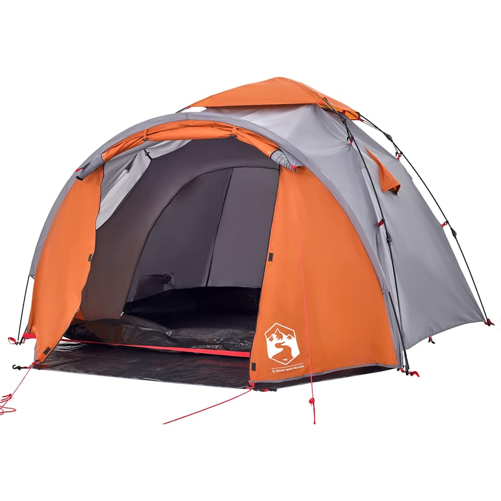 3-personers campingtelt kuppel quick-release grå og orange
