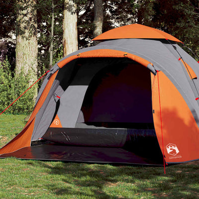 3-personers campingtelt kuppel quick-release grå og orange