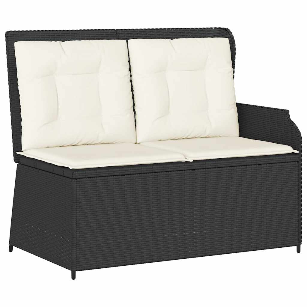 havebænk med hynder og lænefunktion polyrattan sort