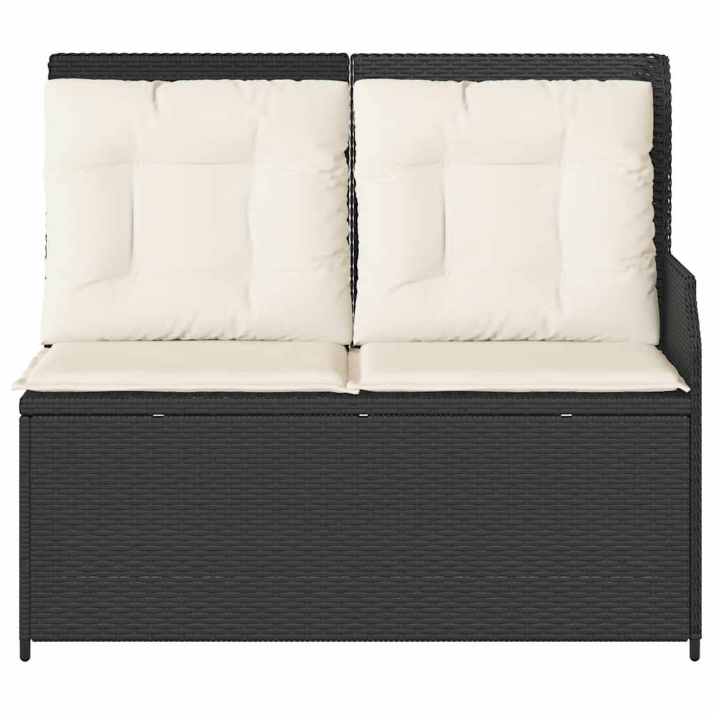 havebænk med hynder og lænefunktion polyrattan sort