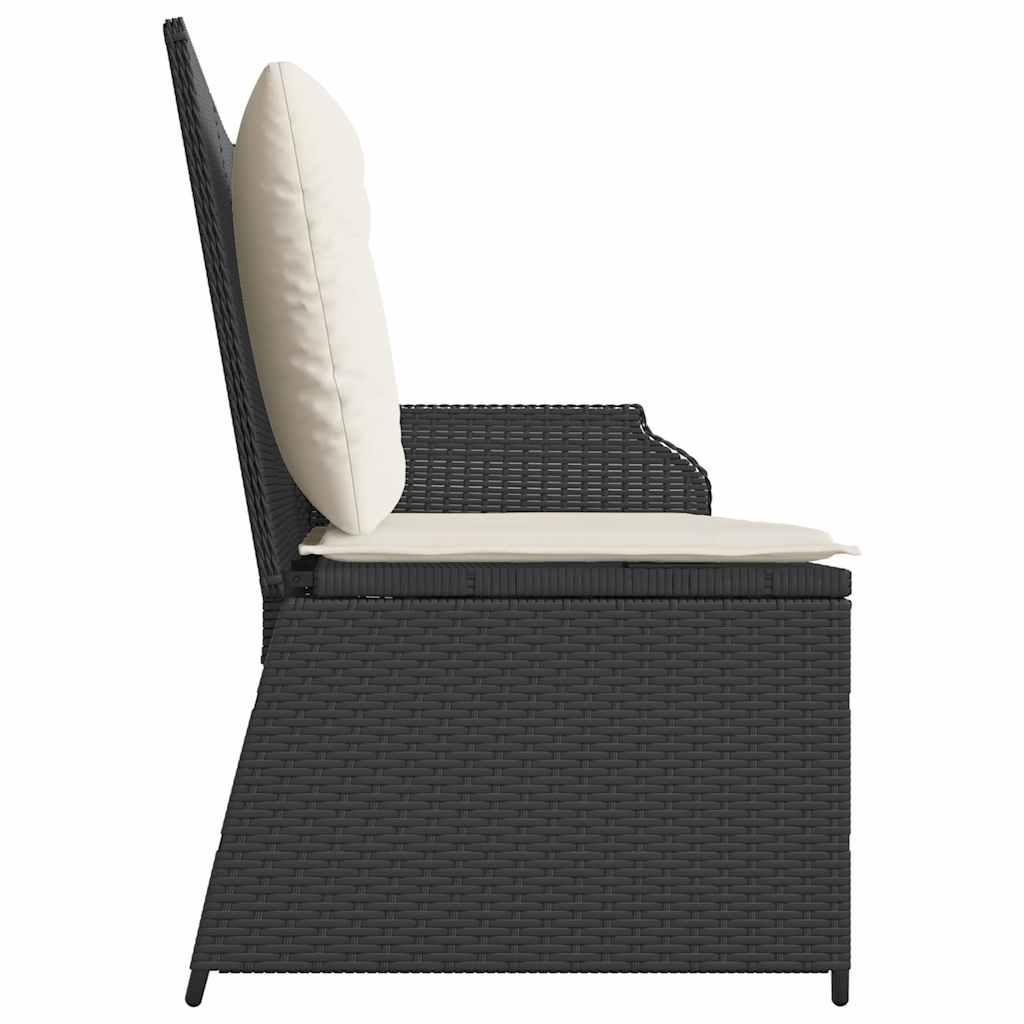 havebænk med hynder og lænefunktion polyrattan sort