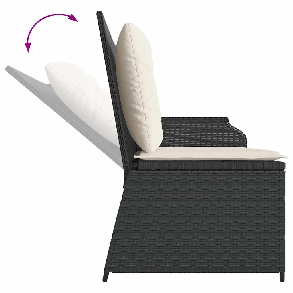 havebænk med hynder og lænefunktion polyrattan sort