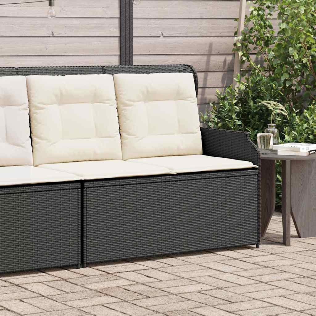 havebænk med hynder og lænefunktion polyrattan sort