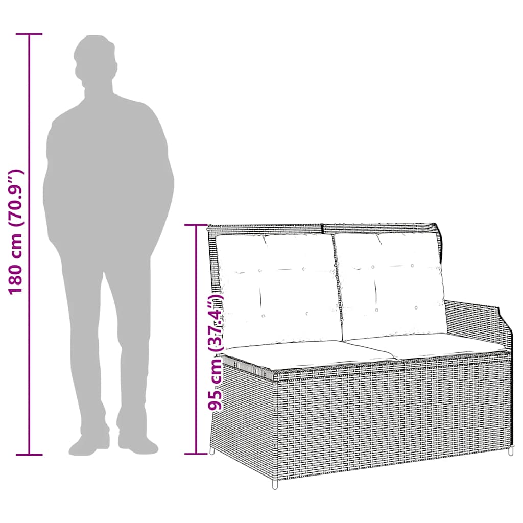 havebænk med hynder og lænefunktion polyrattan beige