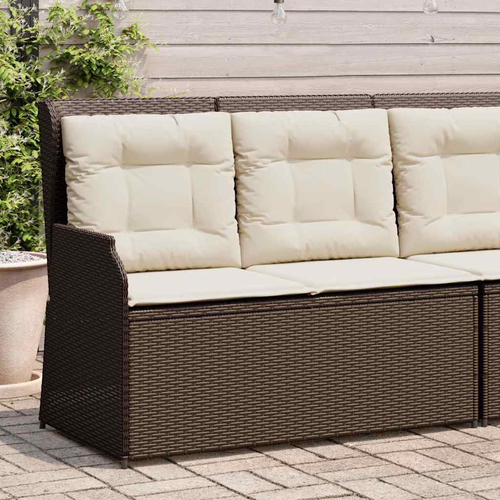 havebænk med hynder og lænefunktion polyrattan brun