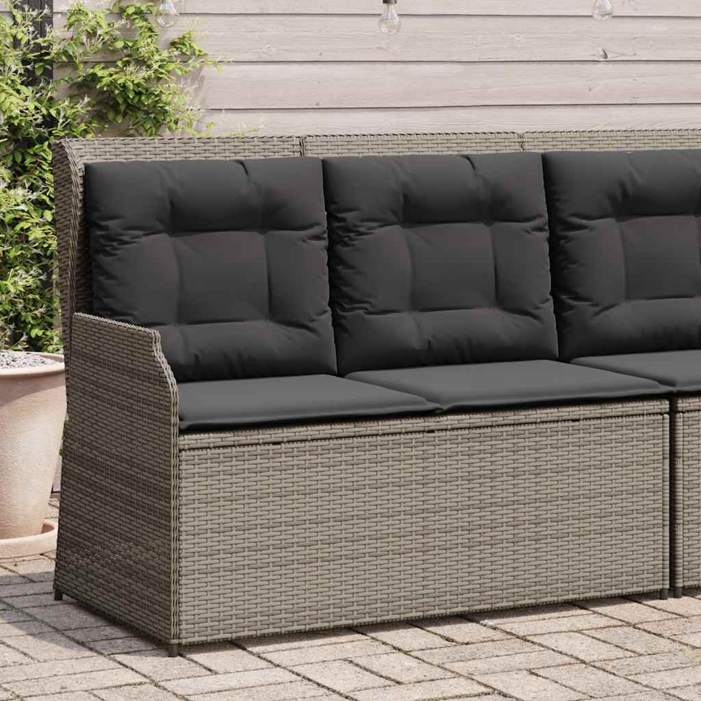 havebænk med hynder og lænefunktion polyrattan grå