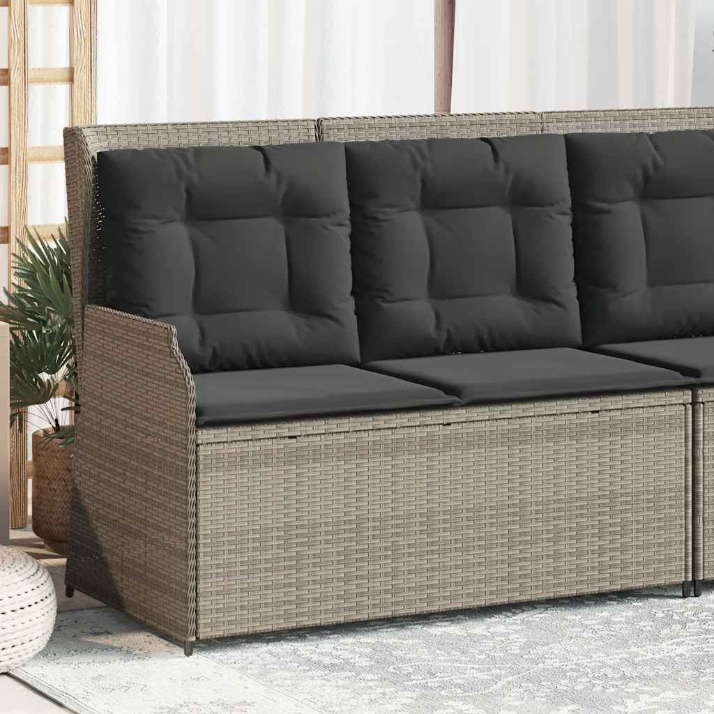 havebænk med hynder og lænefunktion polyrattan lysegrå