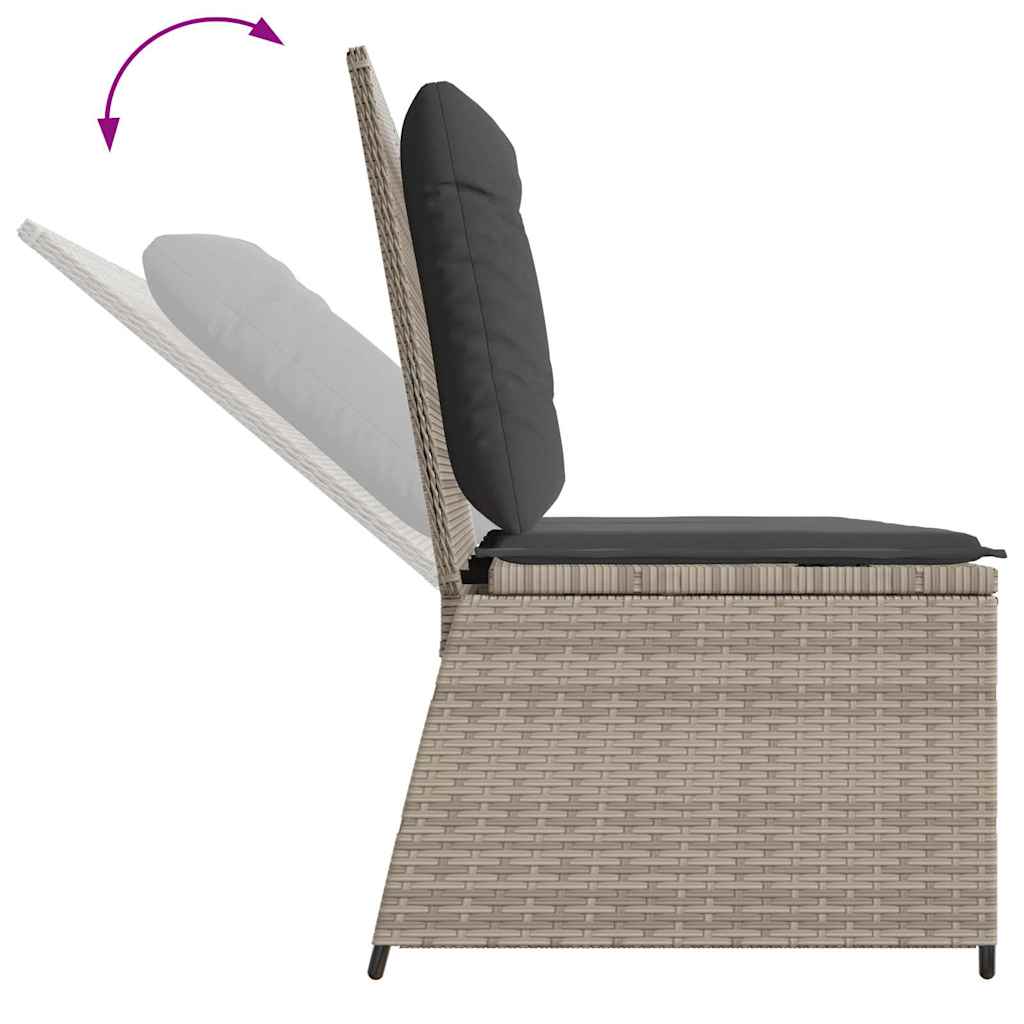 havebænk med hynder og lænefunktion polyrattan lysegrå