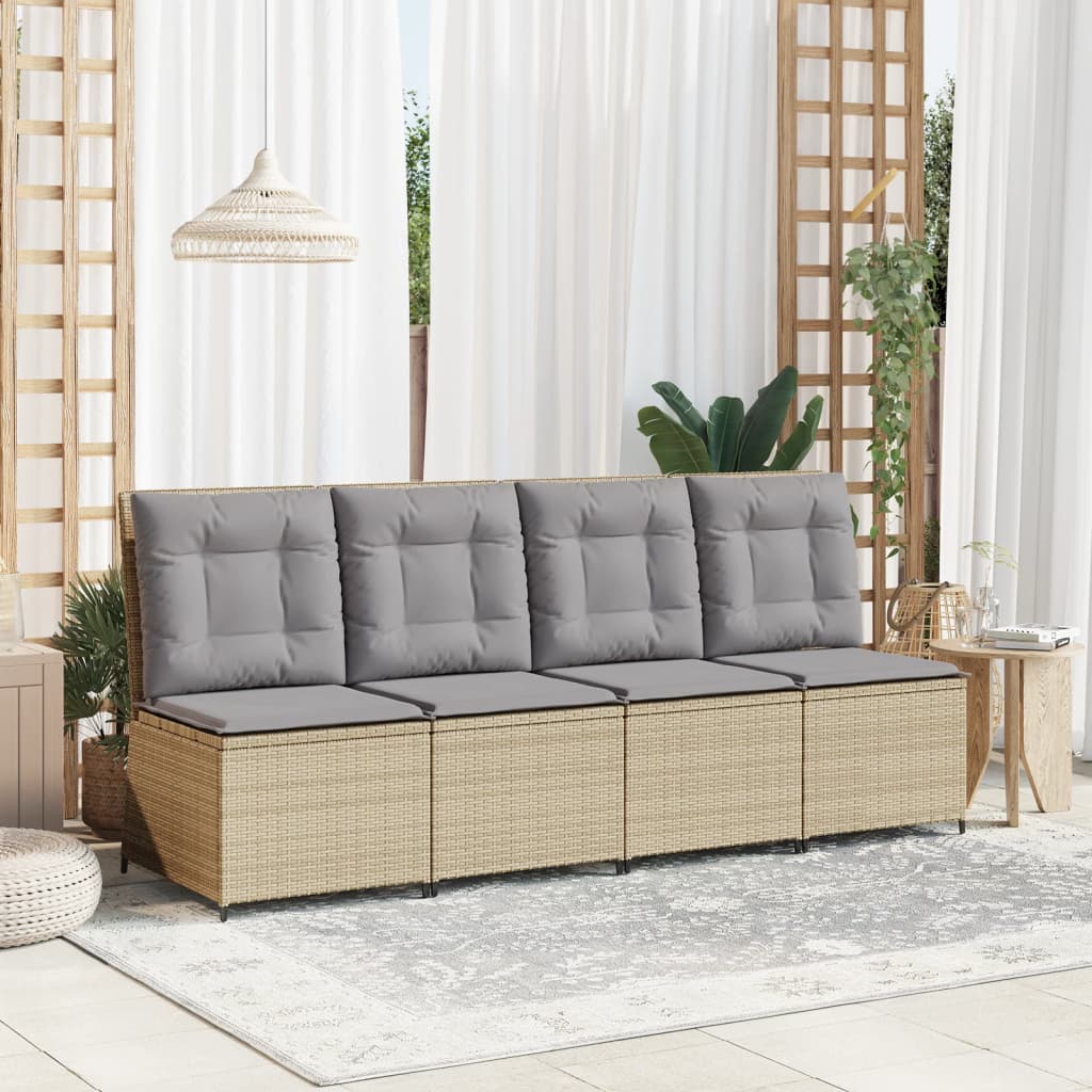 loungestol med hynder og lænefunktion polyrattan beige