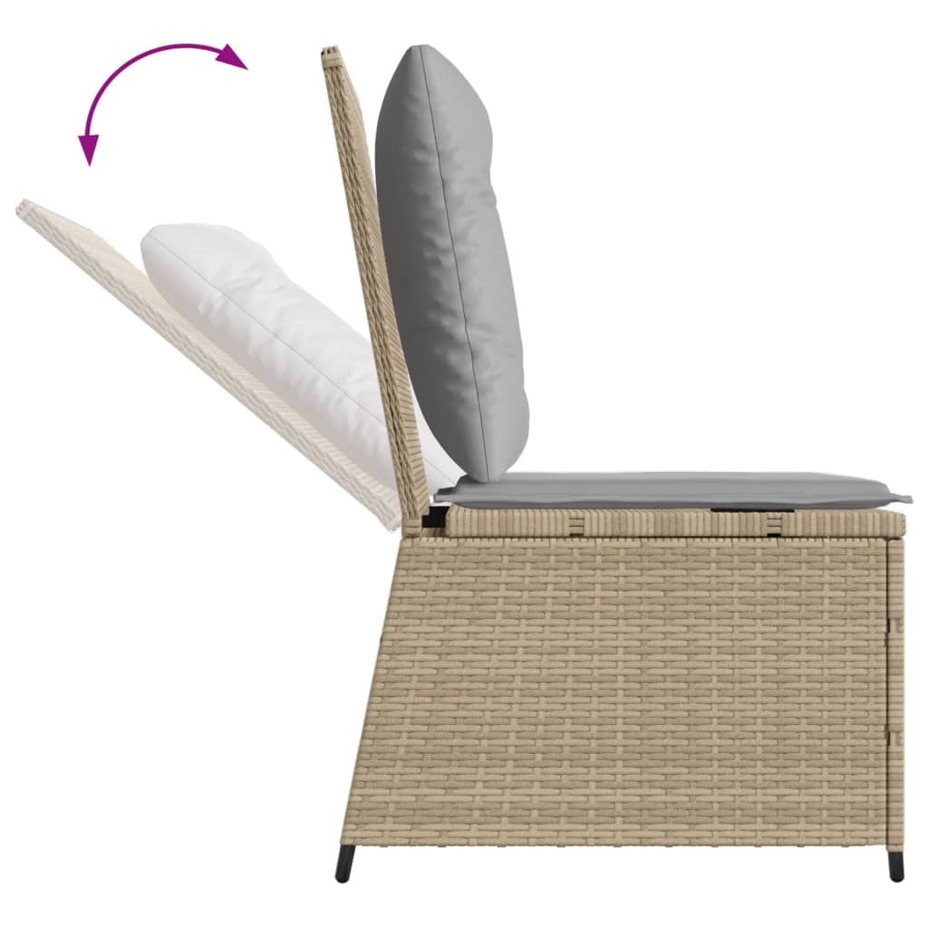 loungestol med hynder og lænefunktion polyrattan beige