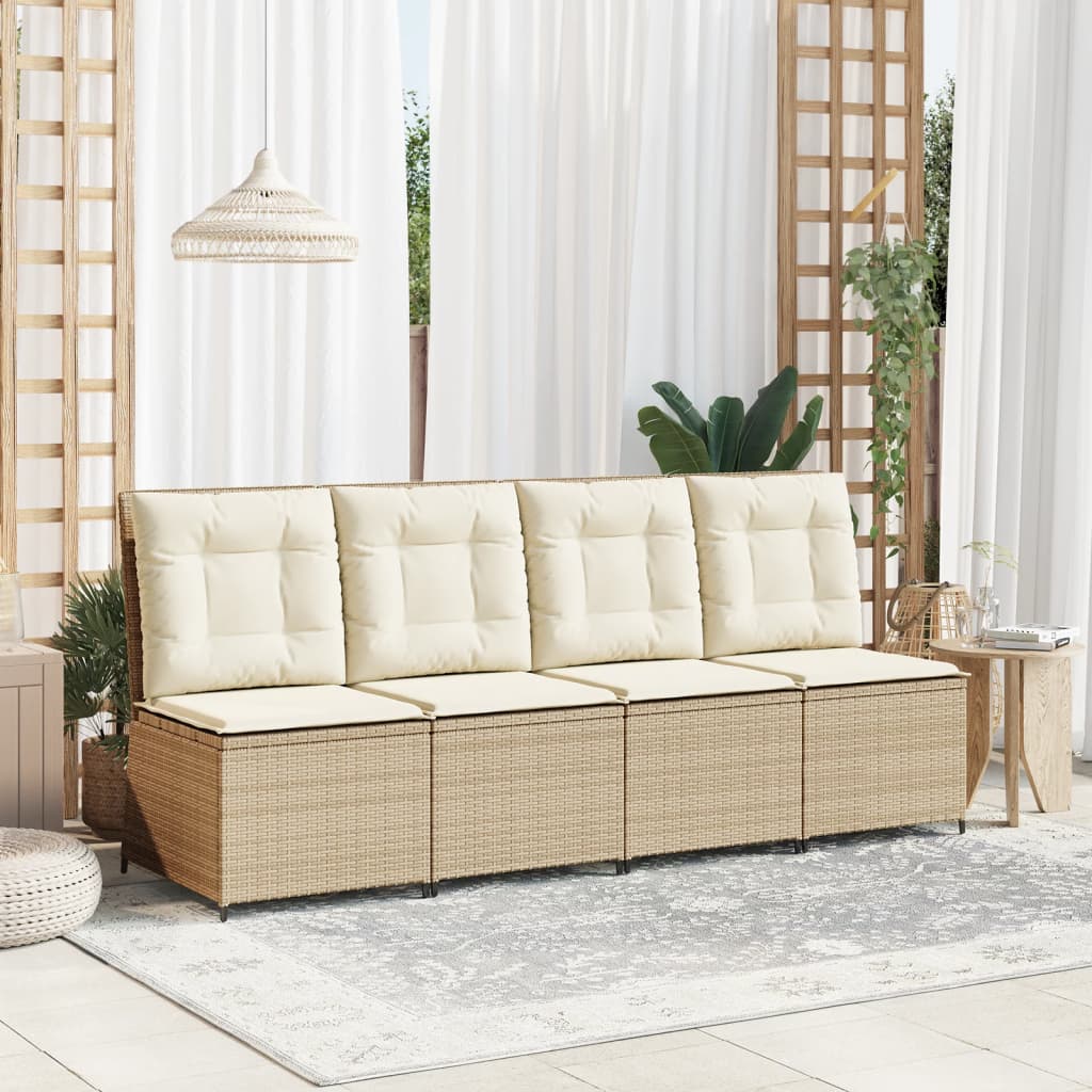 loungestol med hynder og lænefunktion polyrattan beige