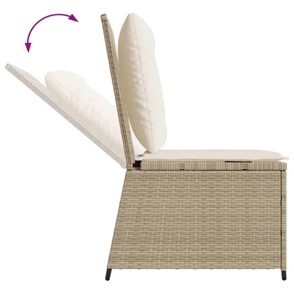 loungestol med hynder og lænefunktion polyrattan beige