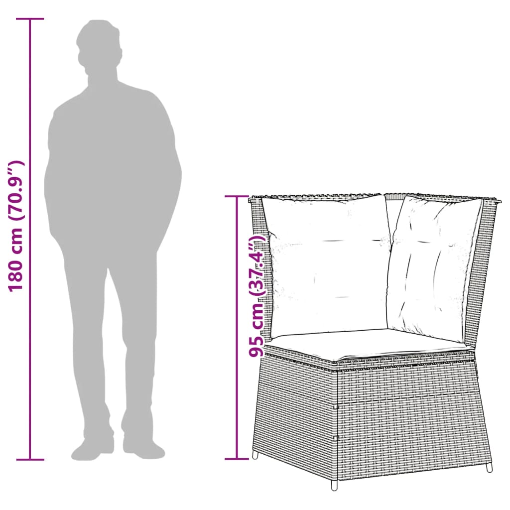 hjørnemodul til havesofa med hynder polyrattan brun