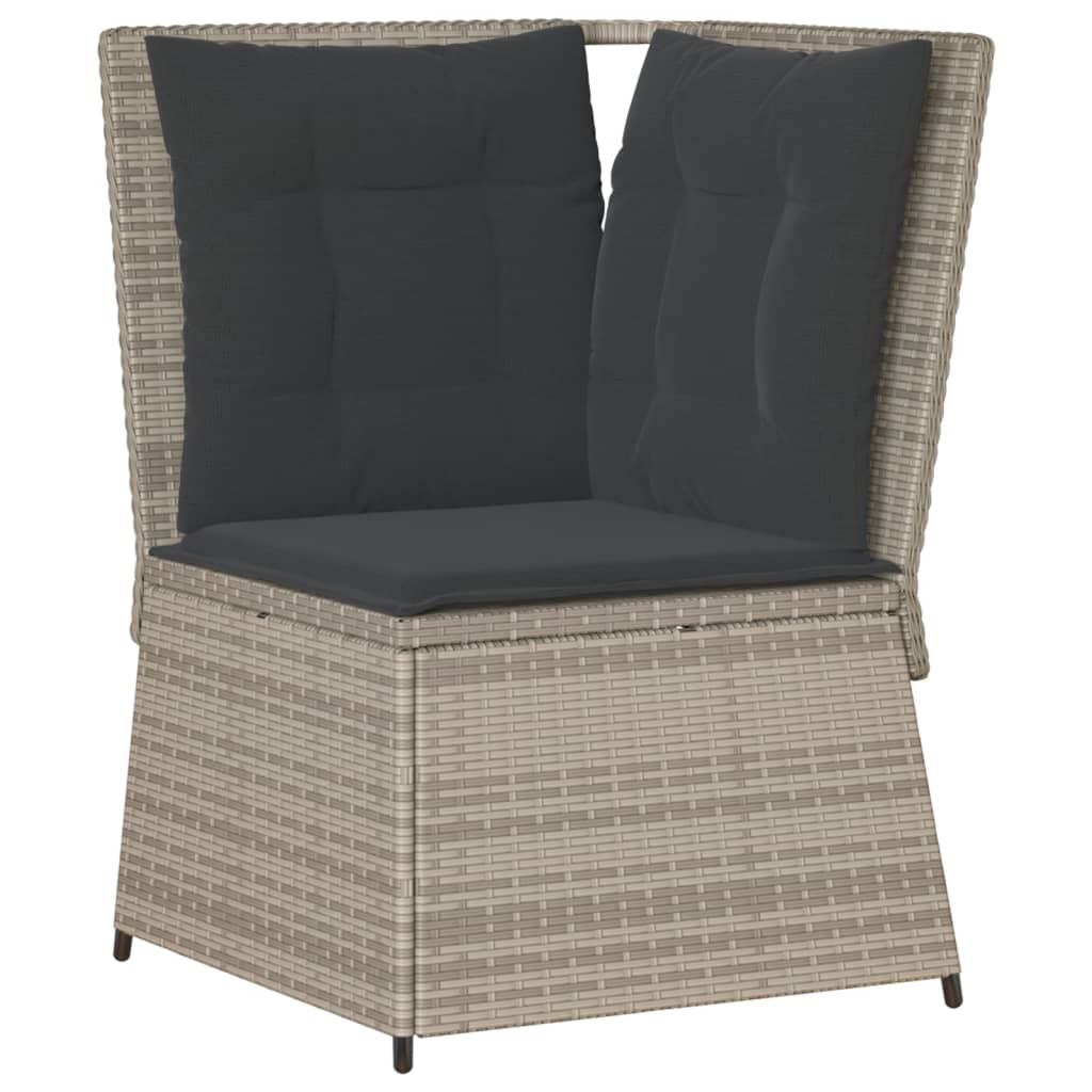 hjørnemodul til havesofa med hynder polyrattan lysegrå