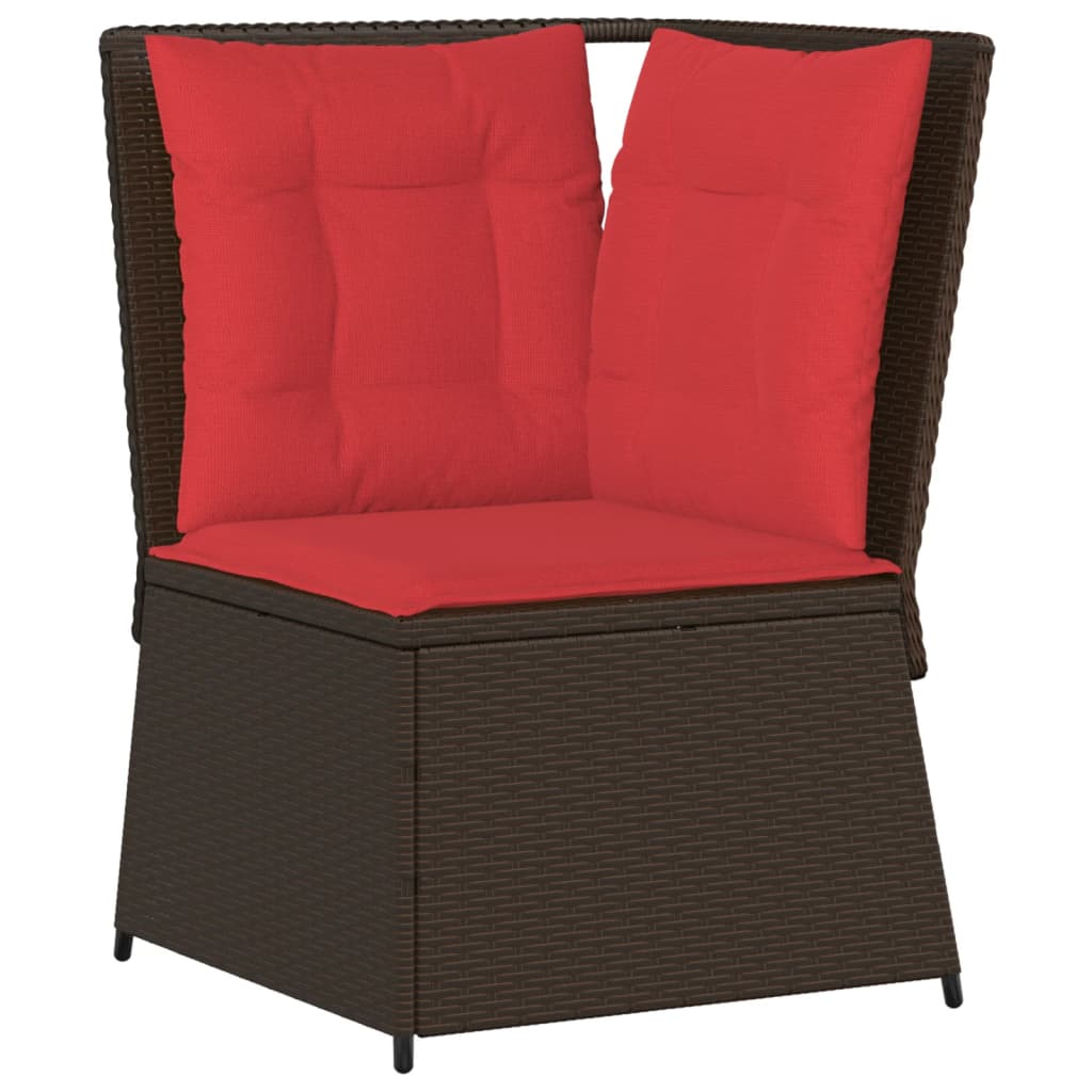 havesofa hjørne med hynder brun polyrattan