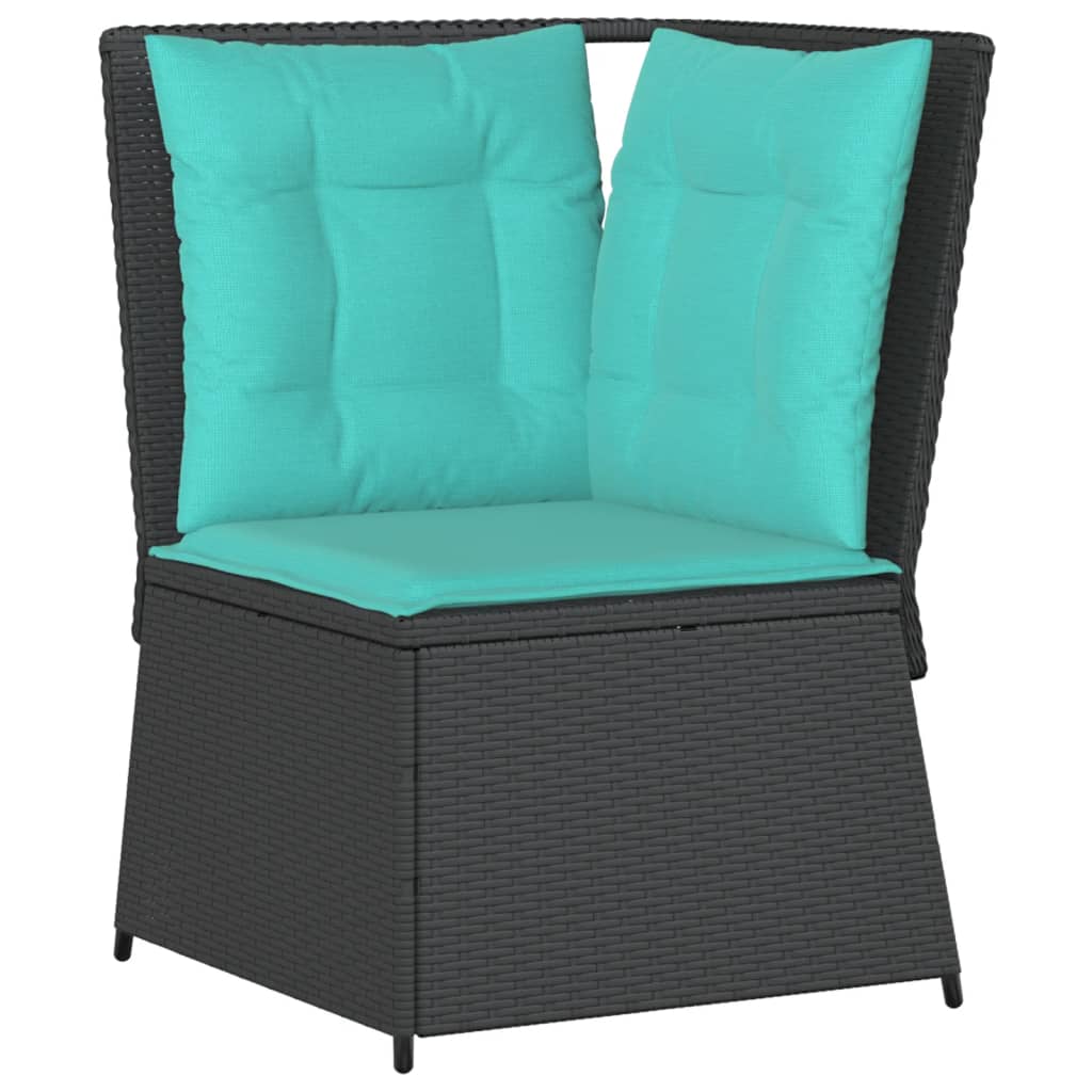 havesofahjørne med hynder sort polyrattan