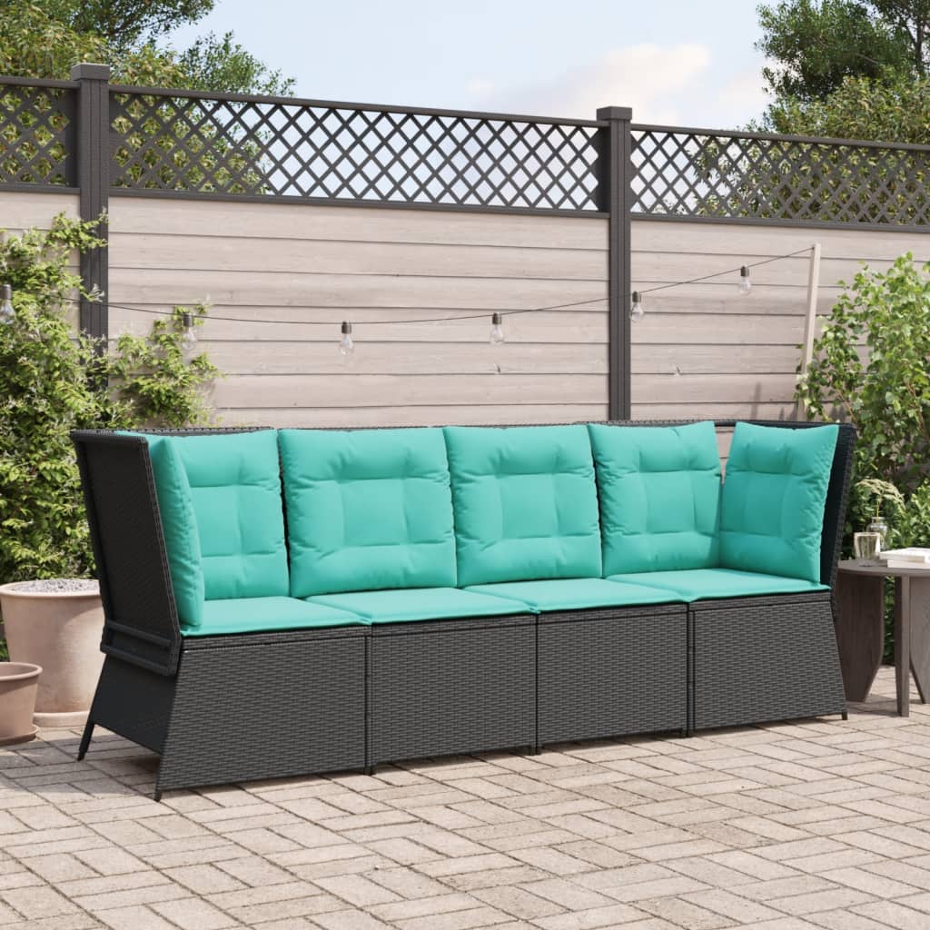 havesofahjørne med hynder sort polyrattan