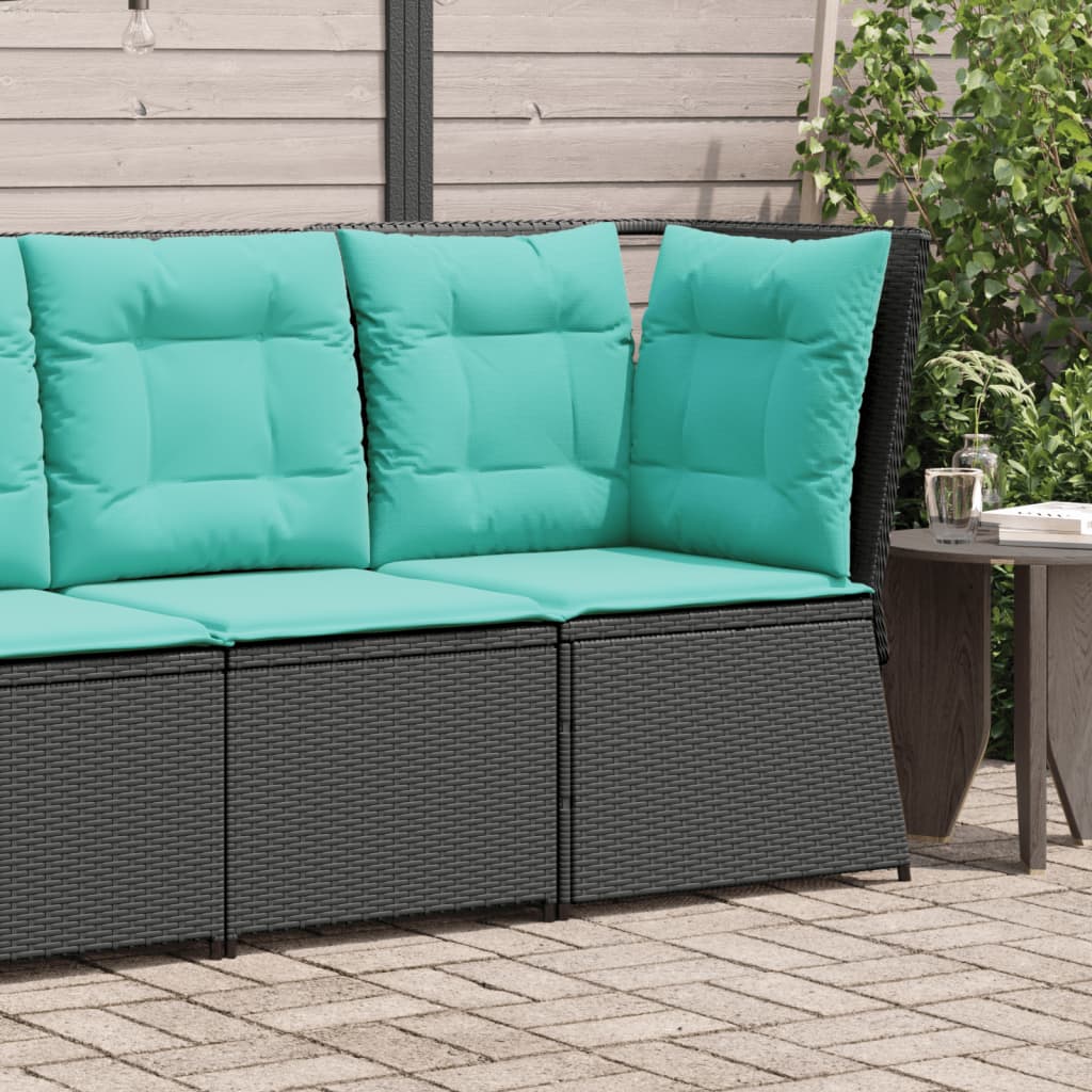 havesofahjørne med hynder sort polyrattan