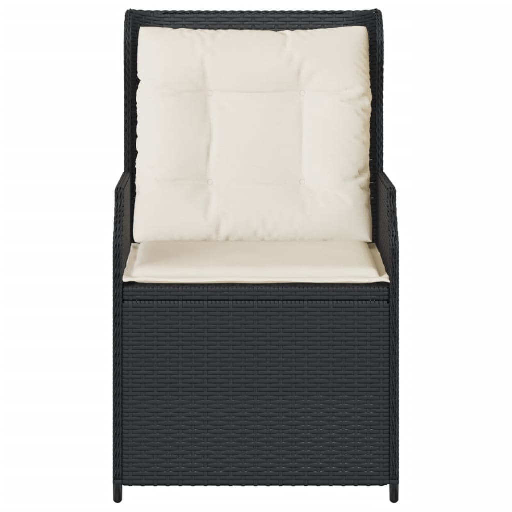 havestole med hynder 2 stk. justerbart ryglæn polyrattan sort