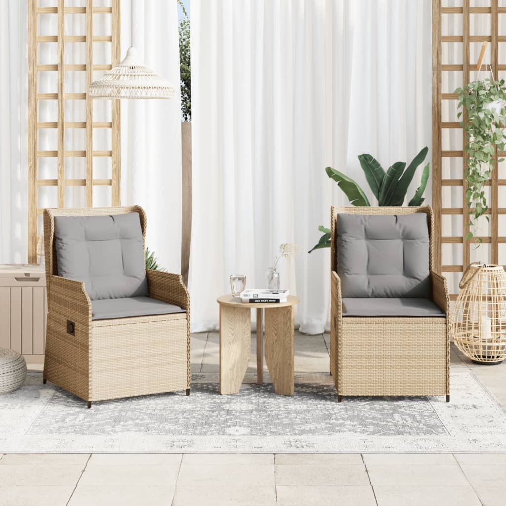 havestole 2 stk. med lænefunktion og hynder polyrattan beige