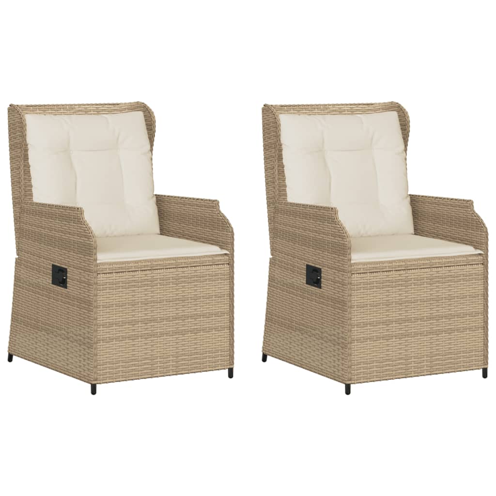 havestole 2 stk. med lænefunktion og hynder polyrattan beige