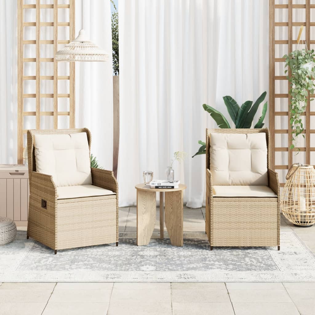 havestole 2 stk. med lænefunktion og hynder polyrattan beige