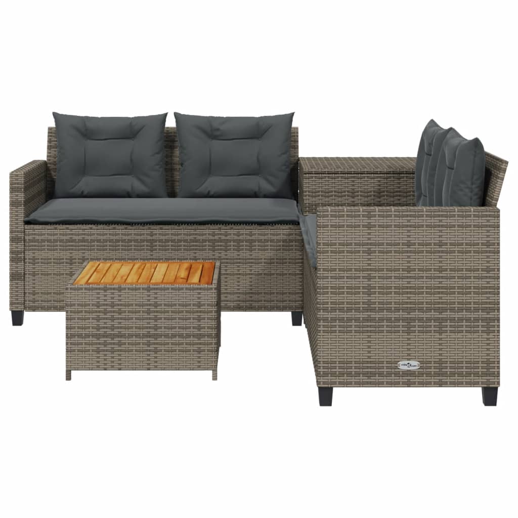 havesofa med bord og hynder L-formet polyrattan grå