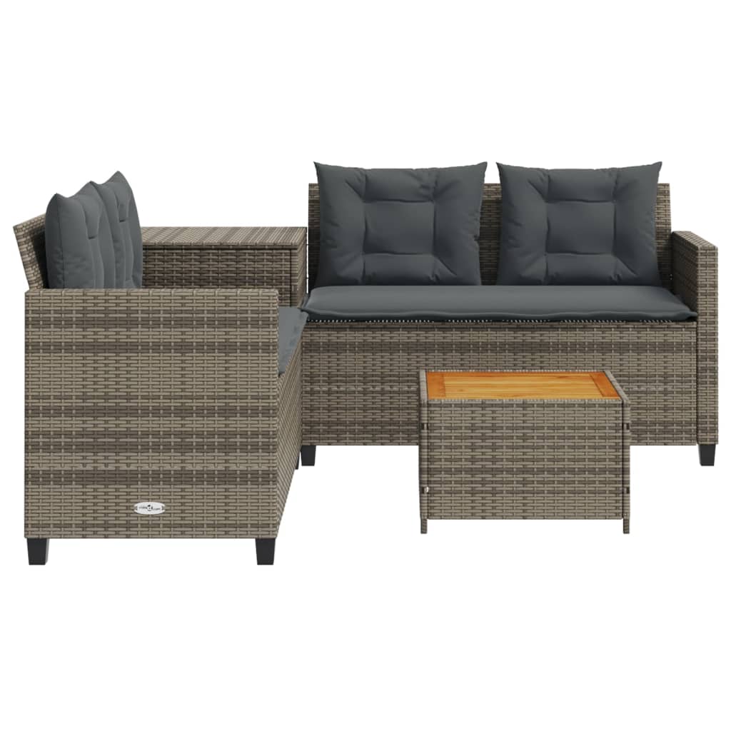 havesofa med bord og hynder L-formet polyrattan grå