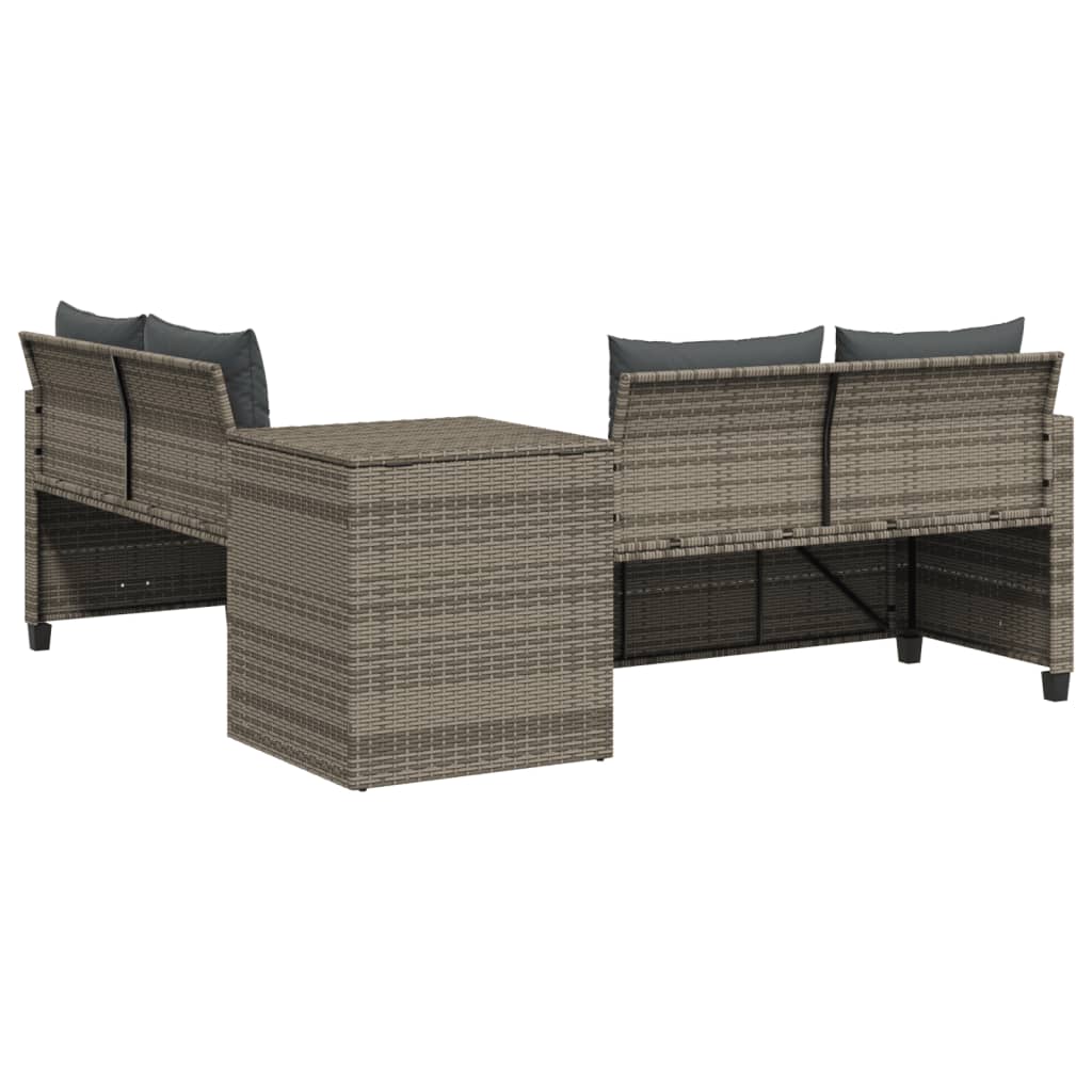 havesofa med bord og hynder L-formet polyrattan grå
