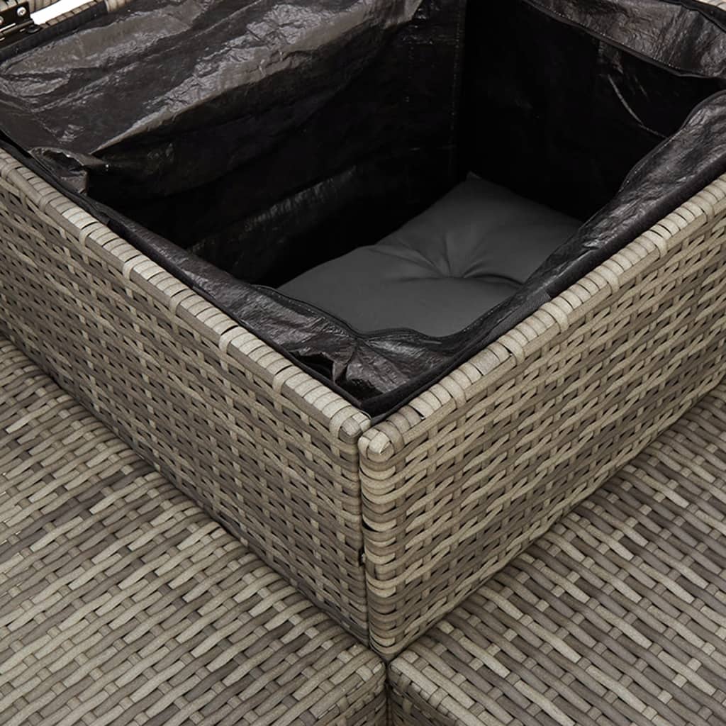 havesofa med bord og hynder L-formet polyrattan grå