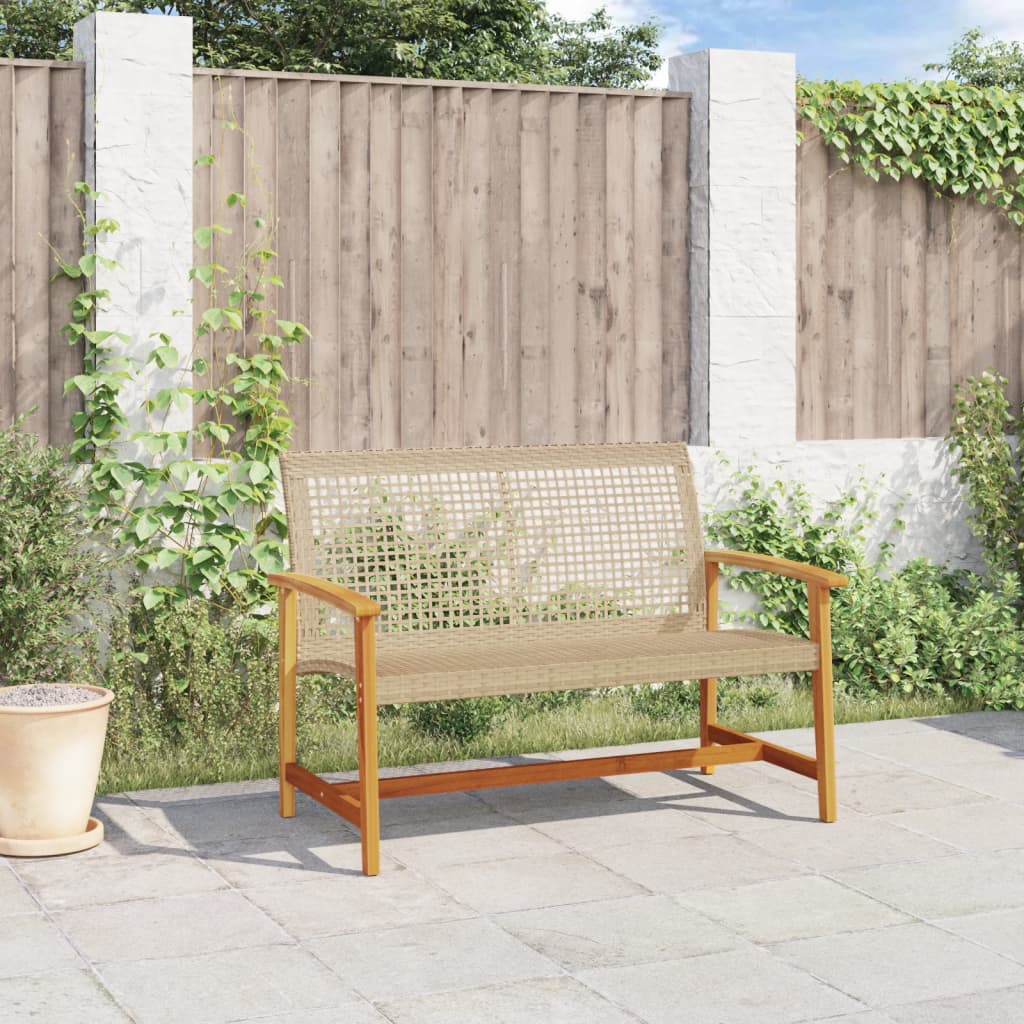 havebænk 112 cm polyrattan og akacietræ beige