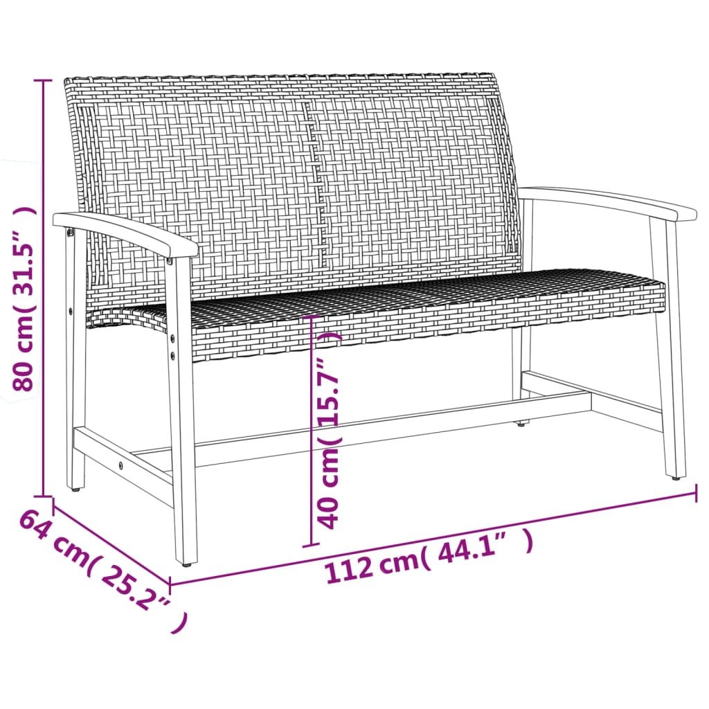 havebænk 112 cm polyrattan og akacietræ beige